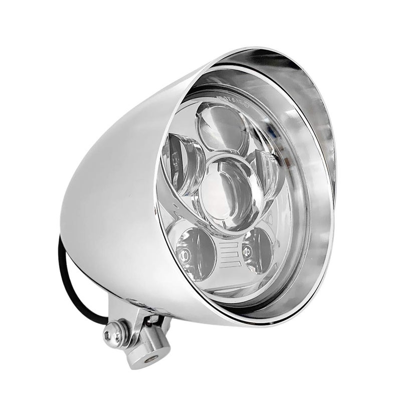 FATECIM 5.75" LED Motorcycle Headlights w/Aluminum Visor Clear Lens 5 3/4 inch Bullet Vintage Lamp for Harley Sportster Dyna Softail Bobber Chopper Honda Yamaha Suzuki Kawasaki Custom Chrome - Image 1